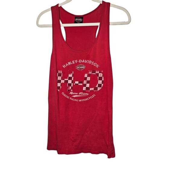 Harley-Davidson Womens Red Graphic California Top Distressed Faded Worn in L - Picture 1 of 12